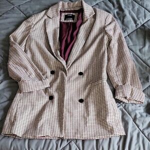 Bershka Black and Cream Blazer Tailored Suit Jacket
